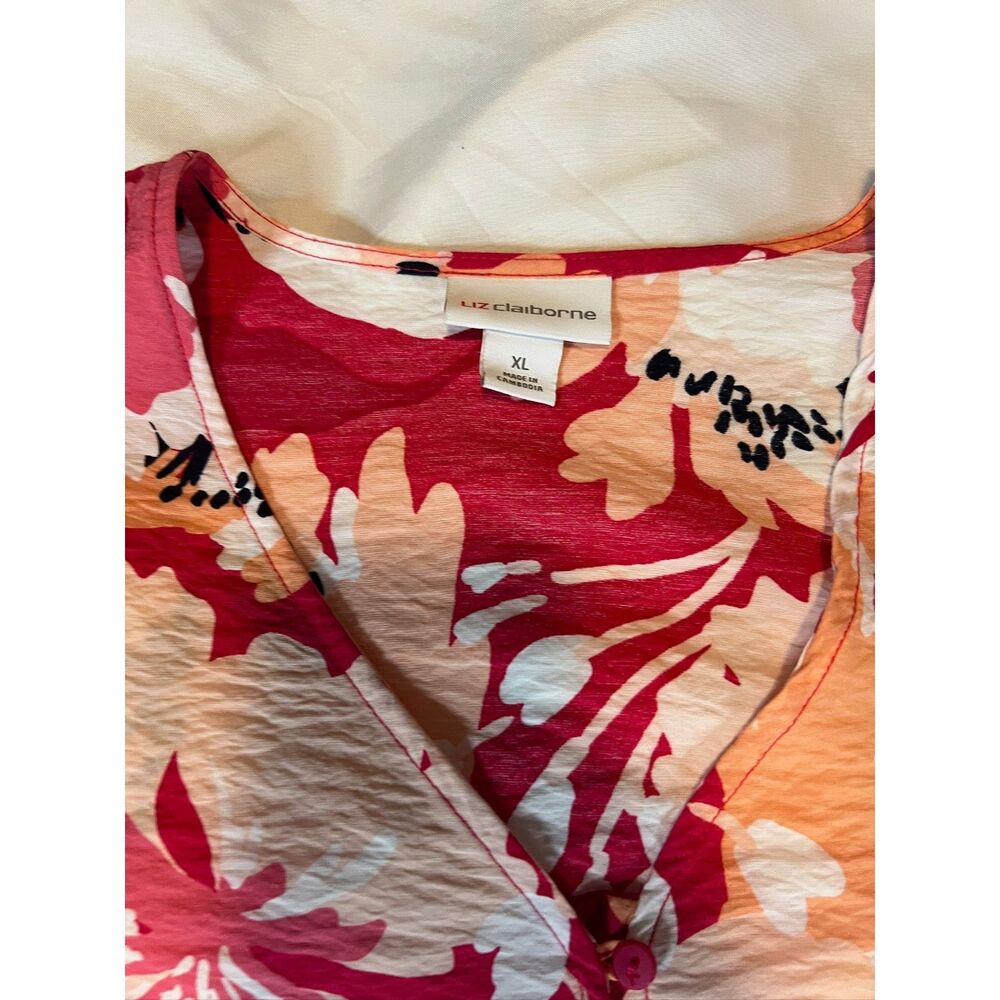 Liz Claiborne Womens XL Floral - Pink Peach and White Flowy Top - Picture 8 of 8